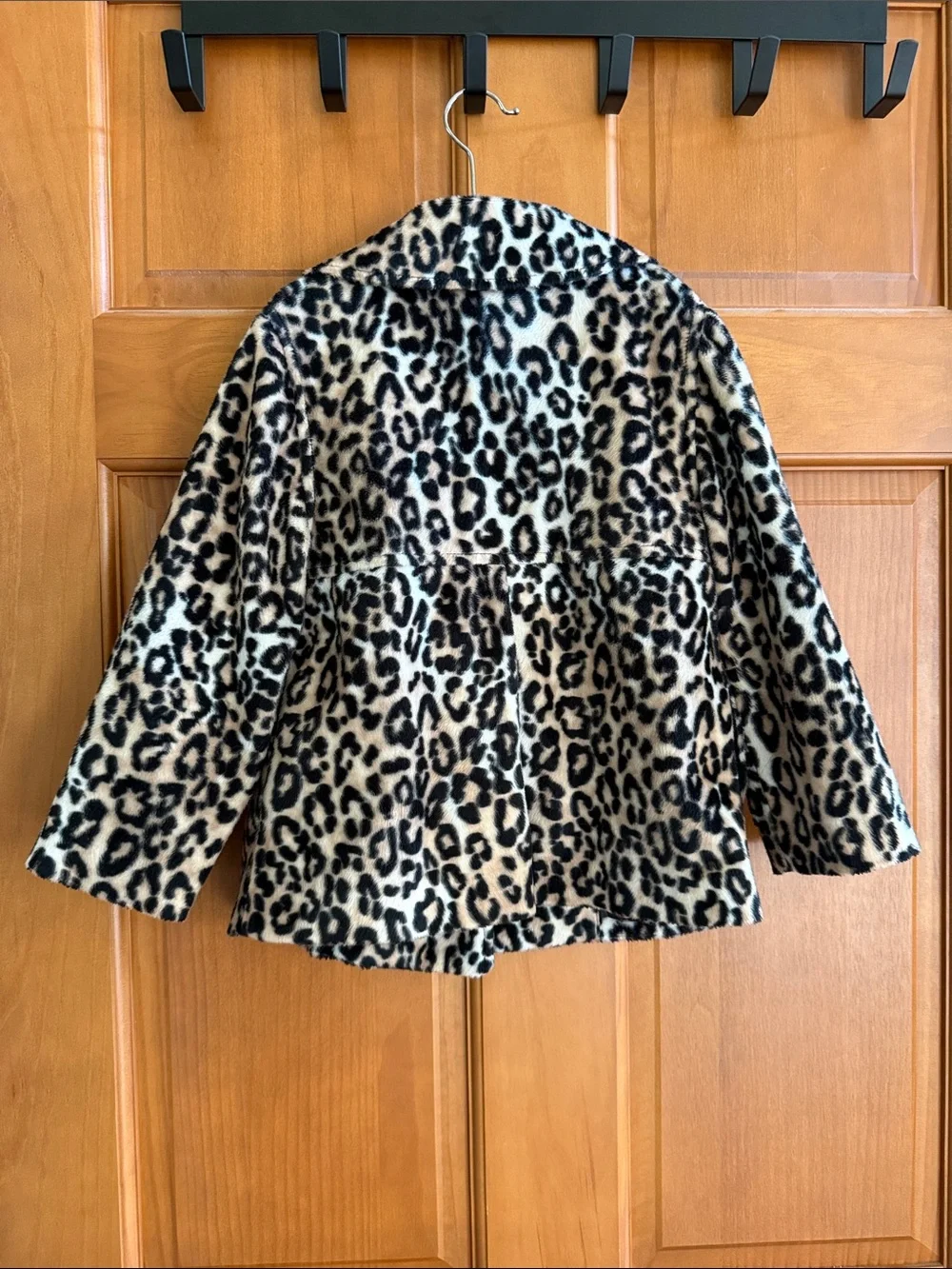 Gymboree Girls' Leopard Faux Fur Peacoat - Black & Cream